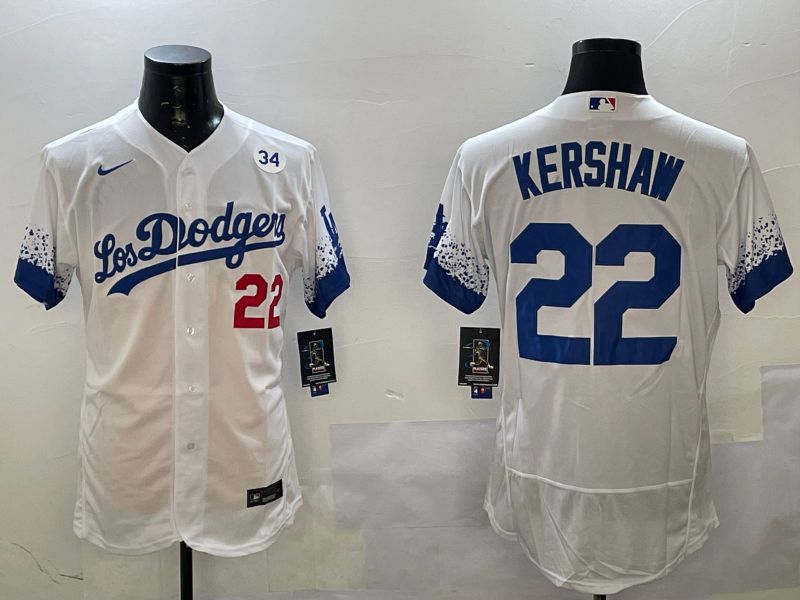 Men Los Angeles Dodgers 22 Kershaw White City Edition Elite Nike 2025 MLB Jersey style 2